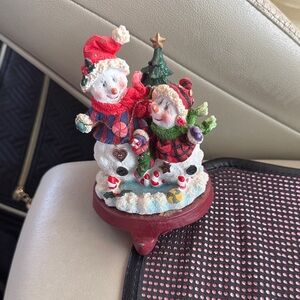 5” Vintage 1990s Snowman Skaters Stocking Holder